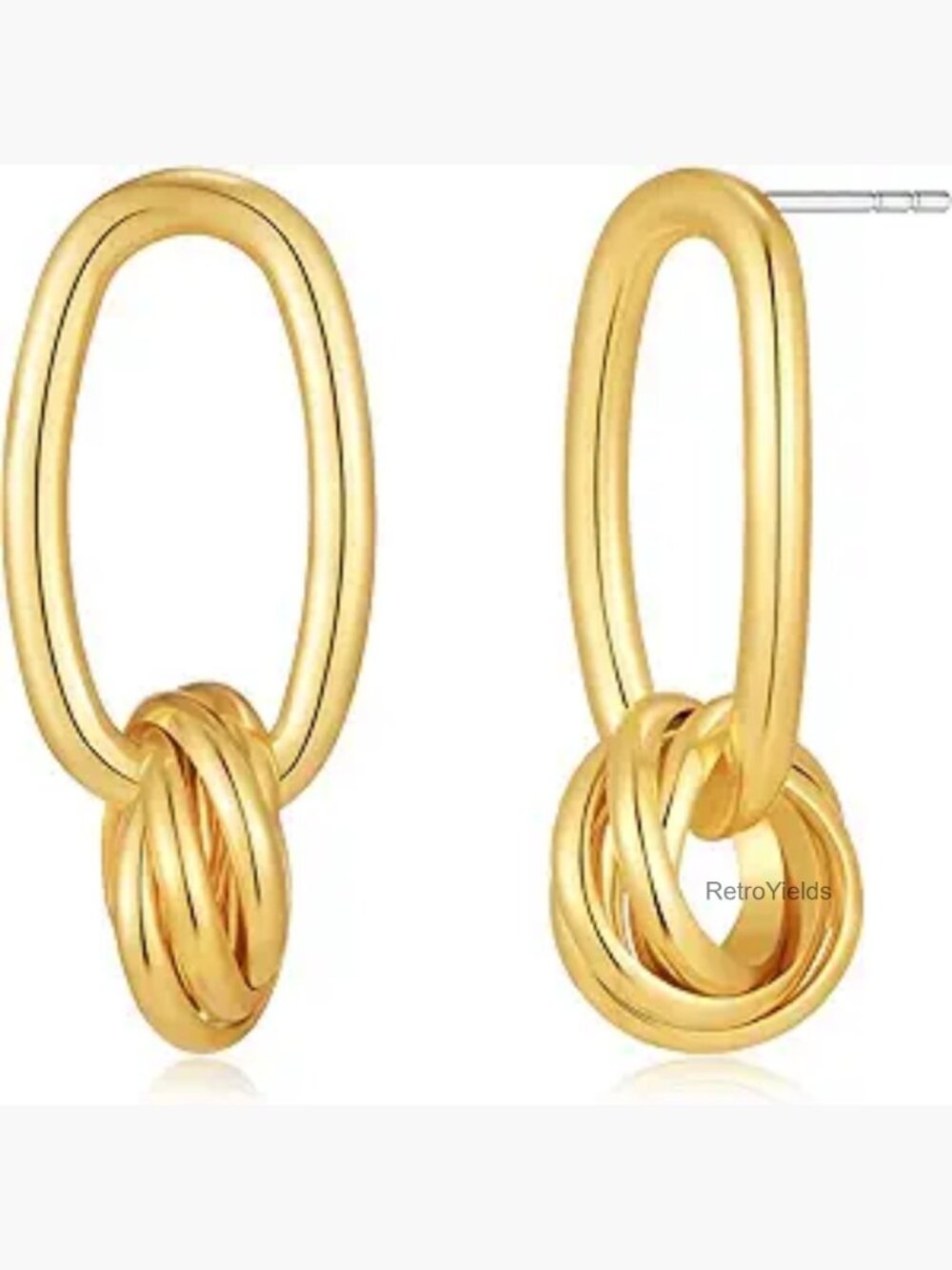Paperclip Knot Drop Dangle Earrings 14K Gold Plated Lightweight Minimalist - Picture 1 of 7